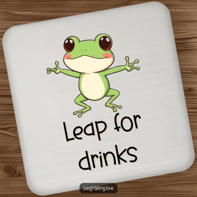 Funny focused frog coasters, character doing yoga stretches with long legs, stylish and humorous surface protection.